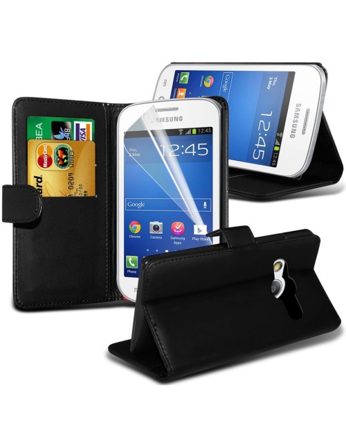 Samsung Galaxy Ace 2 Pu Leather Book Style Wallet Case with free  Stylus-Black