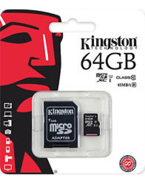 64GB Kingston MICRO SDHC MEMORY CARD WITH SD ADAPTER TF HC MICROSD