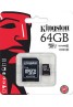 64GB Kingston MICRO SDHC MEMORY CARD WITH SD ADAPTER TF HC MICROSD