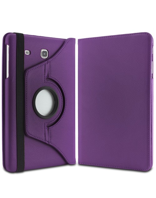 Samsung Galaxy Tab E 9.6 Case Cover - Premium Vegan Leather 360 Degree Rotating Swivel Stand for Samsung Tab E SM-T560 / T561 / T565 9.6-Inch Tablet(Purple)