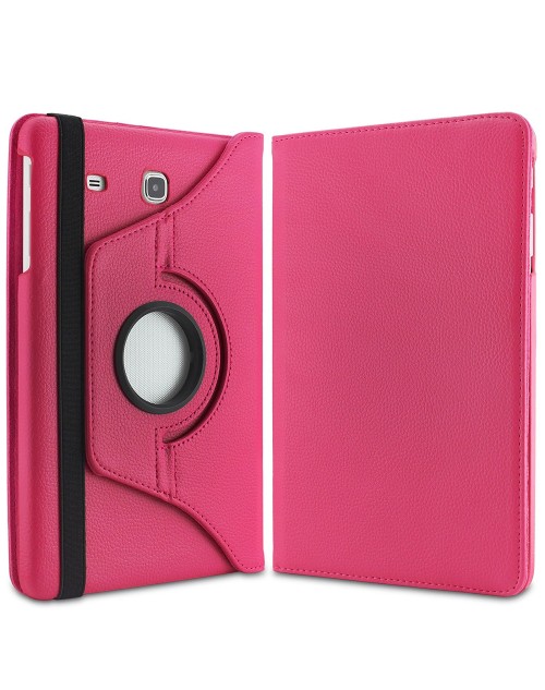 Samsung Galaxy Tab E 9.6 Case Cover - Premium Vegan Leather 360 Degree Rotating Swivel Stand for Samsung Tab E SM-T560 / T561 / T565 9.6-Inch Tablet(Pink)