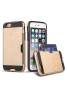 Apple iPhone 6 Card Wire Drawing Candy Stripe Hard PC Hybrid Back Cover Card Storage Slot Pocket Cell Phone Fashion Case-Gold