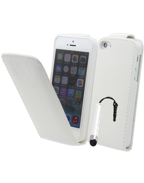 iPhone 5G/5S Pu cuir flip Case Cover Plus Protecteur d'écran gratuit et Mini Stylus-Blanc