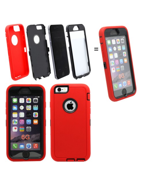 iPhone 6/6S Heavy Duty Shockproof Miltary Silicon Case Cover with Built in Screen Protector Adjustable Positioning Stand-Red