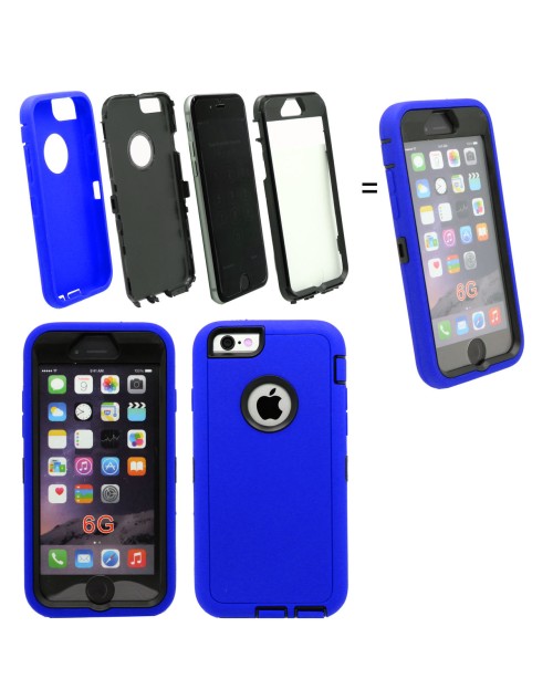 iPhone 6 Plus/6S Plus Logo Hole Heavy Duty Shockproof Miltary Silicon Case Cover with Built in Screen Protector Adjustable Positioning Stand-Blue