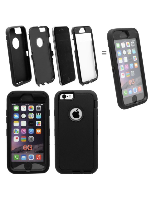 iPhone 6 Plus/6S Plus Logo Hole Heavy Duty Shockproof Miltary Silicon Case Cover with Built in Screen Protector Adjustable Positioning Stand-Black
