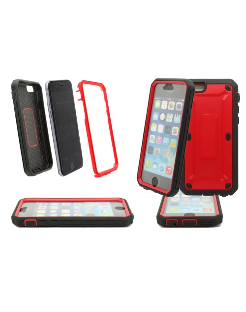 iPhone 6/6S Heavy Duty Shockproof Miltary Silicon Case Cover with Built in Screen Protector Adjustable Positioning Stand-Screw Red