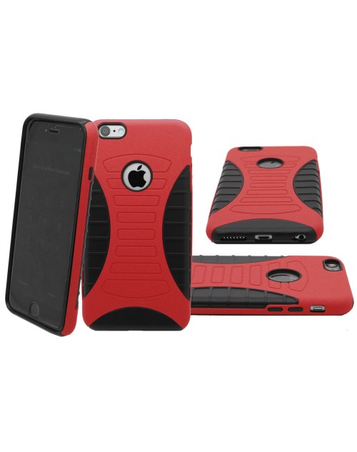 iPhone 6 Plus/6S Plus Logo Hole Heavy Duty Shockproof Miltary Silicon Case Cover with Built in Screen Protector Adjustable Positioning Stand-Red