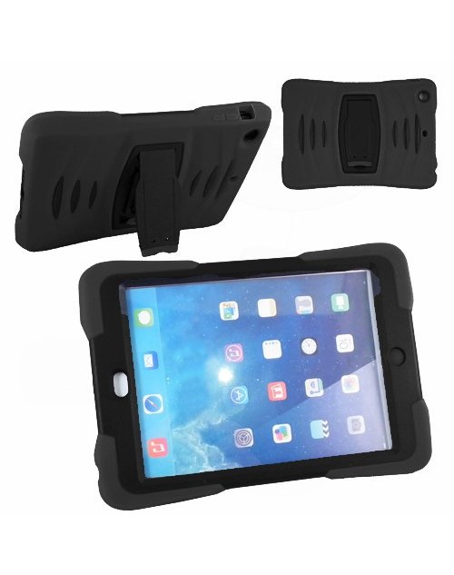iPad Air 2 Heavy Duty Shockproof Miltary Silicon Case Cover with Built in Screen Protector Adjustable Positioning Stand-Black