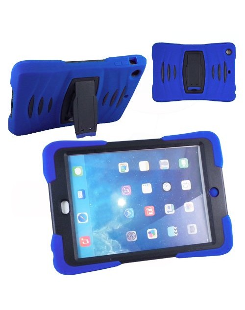 iPad Air 2 Heavy Duty Shockproof Miltary Silicon Case Cover with Built in Screen Protector Adjustable Positioning Stand-Blue