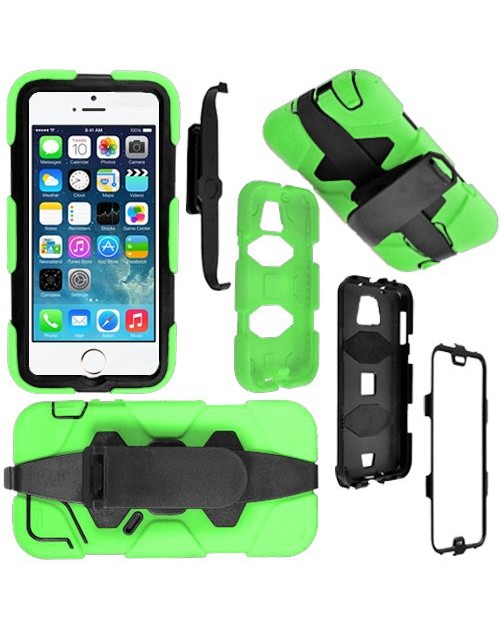 iPhone 6 Plus/6S Plus Heavy Duty Shockproof Miltary Silicon Case Cover with Built in Screen Protector Adjustable Positioning Stand-Green