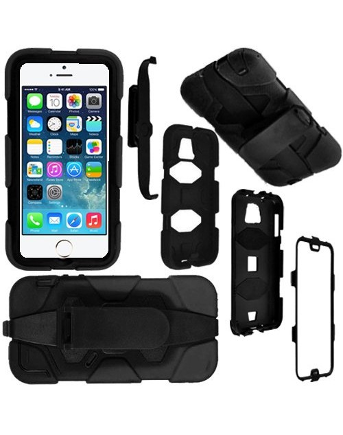 iPhone 6/6S Heavy Duty Shockproof Miltary Silicon Case Cover with Built in Screen Protector Adjustable Positioning Stand-Black