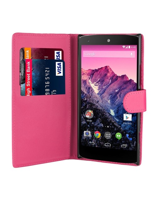 Nexus 6 Pu Leather Book Style Wallet Case with Mini Stylus Stylus-Pink