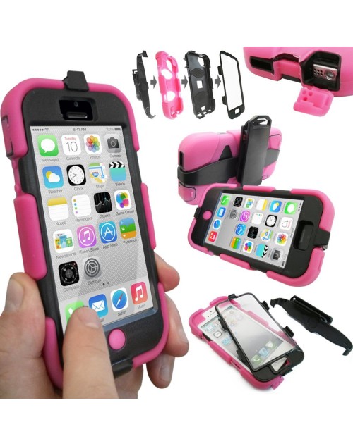 iPhone 6/6S Heavy Duty Shockproof Miltary Silicon Case Cover with Built in Screen Protector Adjustable Positioning Stand-Pink