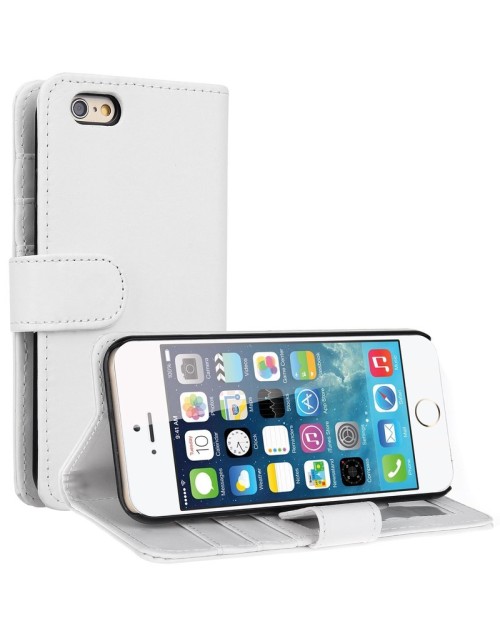 Apple iPhone 6S 6 Pu Leather Book Style Wallet Case with free  Stylus-White