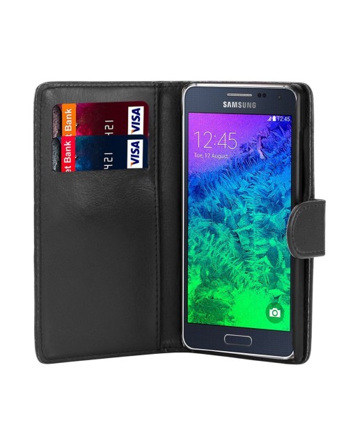 Sansung Galaxy Alpha Pu Leather Book Style Wallet Case with Mini Stylus Stylus-Black