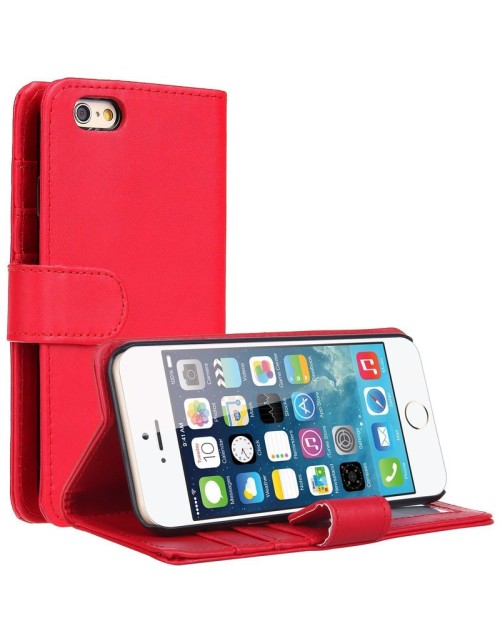 Apple iPhone 6S 6 Pu Leather Book Style Wallet Case with free  Stylus-Red