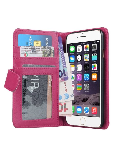 Apple iPhone 6S 6 Pu Leather Book Style Wallet Case with free  Stylus-Pink