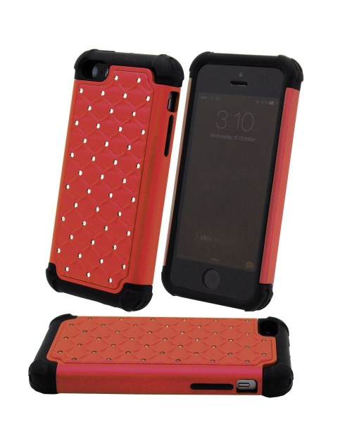 iPhone 6 Plus/6S Plus Glitter Heavy Duty Shockproof Miltary Silicon Case Cover with Built in Screen Protector Adjustable Positioning Stand-Red