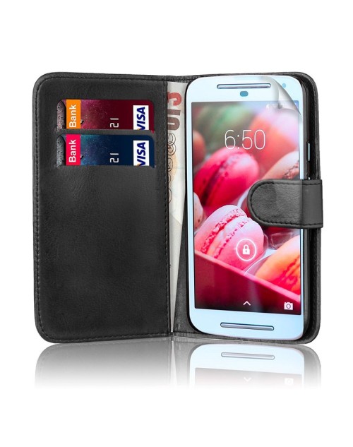 LG K10 Pu Leather Book Style Wallet Case with Mini Stylus Stylus-Black