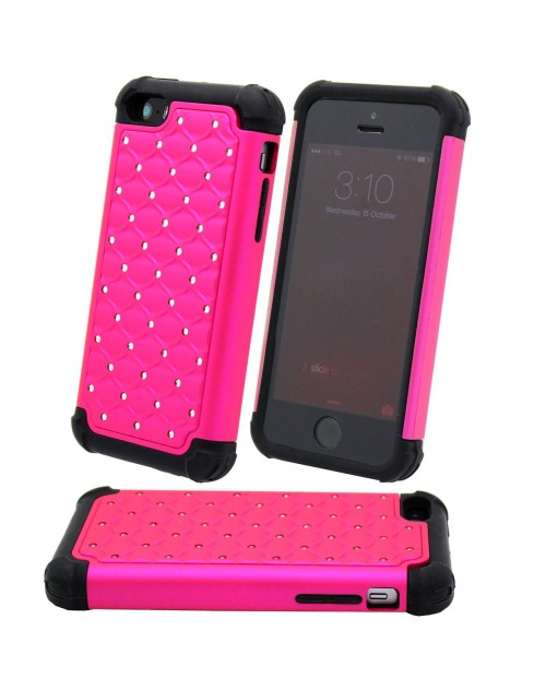 iPhone 6/6S Glitter Heavy Duty Shockproof Miltary Silicon Case Cover with Built in Screen Protector Adjustable Positioning Stand-Hot Pink