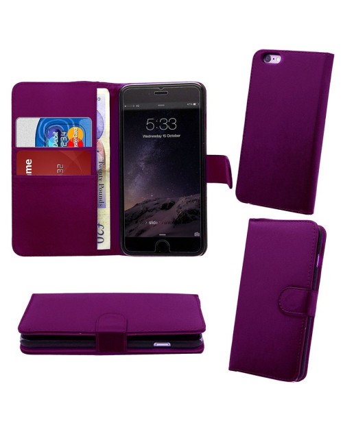 Apple iPhone 6S 6 Pu Leather Book Style Wallet Case with free  Stylus-Purple