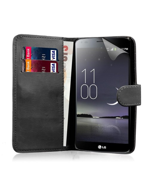 LG G2 Pu Leather Book Style Wallet Case with Mini Stylus Stylus-Black