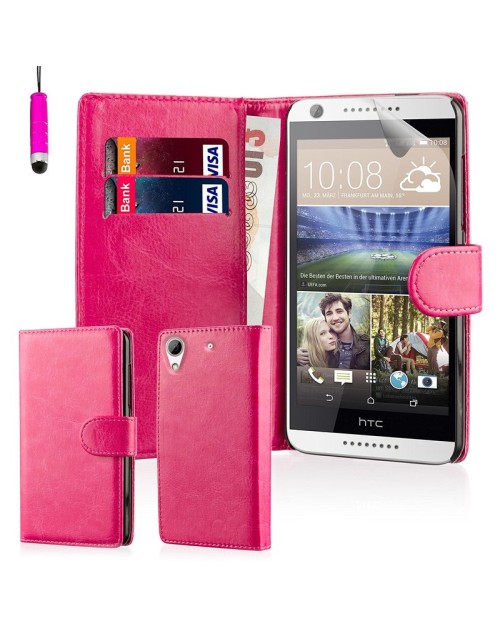 HTC Desire 820 Pu Leather Book Style Wallet Case with free  Stylus-Pink