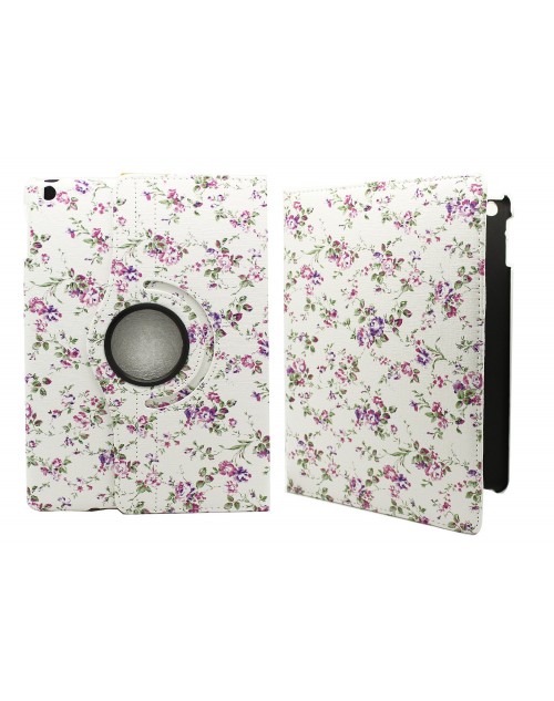 Apple iPad Air 2 Printed 360 Rotaing Pu Leather with Viewing Stand Plus Free Stylus Case Cover for Apple iPad Air 2-Small Purple Flowers