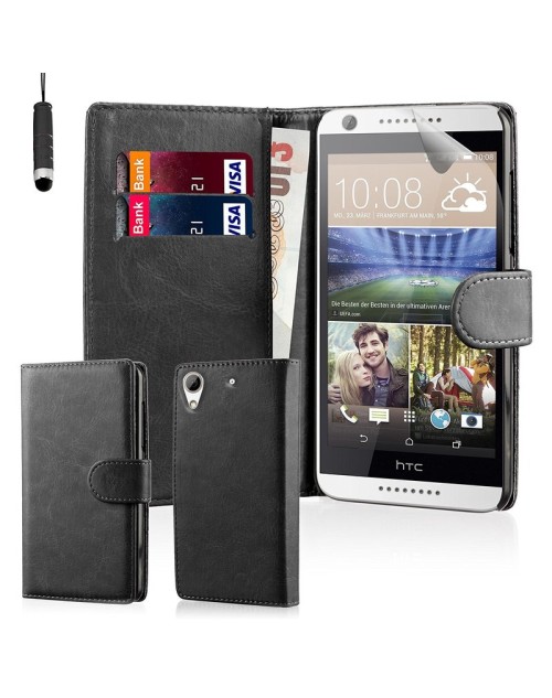 HTC Desire M8  Pu Leather Book Style Wallet Case with free  Stylus-Black