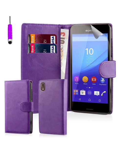 Sony Xperia Z5 Glitter  Pu Leather Book Style Wallet Case with free  Stylus-Purple