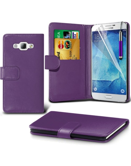 Samsung Galaxy A7 Pu Leather Book Style Wallet Case with free  Stylus-Purple