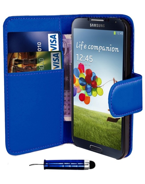 Samsung Galaxy Core Prime Pu Leather Book Style Wallet Case with free  Stylus-Blue