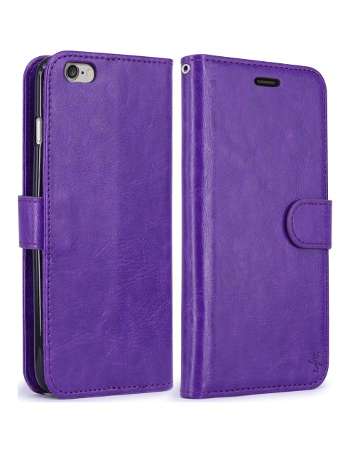 Apple iPhone 6S 6 Pu Leather Book Style Wallet Case with Mini Stylus Stylus-Purple