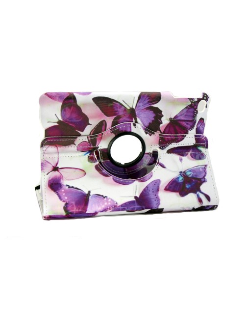 Apple iPad Mini 4 Printed 360 Rotaing Pu Leather with Viewing Stand Plus Free Stylus Case Cover for Apple iPad 4-Purple Butterflies