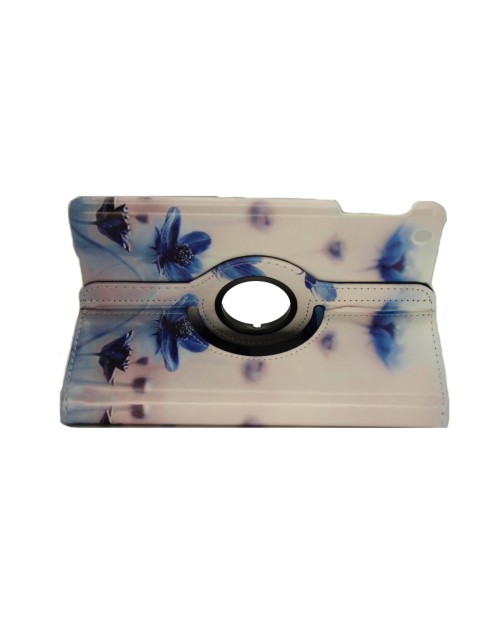 Apple iPad Mini Printed 360 Rotaing Pu Leather with Viewing Stand Plus Free Stylus Case Cover for Apple iPad Mini-Blue Flowers