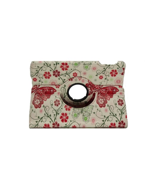 Apple iPad Mini Printed 360 Rotaing Pu Leather with Viewing Stand Plus Free Stylus Case Cover for Apple iPad Mini-Red Butterflies