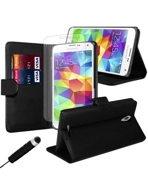 Samsung Galaxy J1 Ace Pu Leather Book Style Wallet Case with free  Stylus-Black