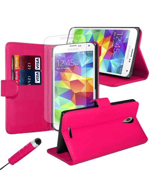 Samsung Galaxy J1 Pu Leather Book Style Wallet Case with free  Stylus-Pink