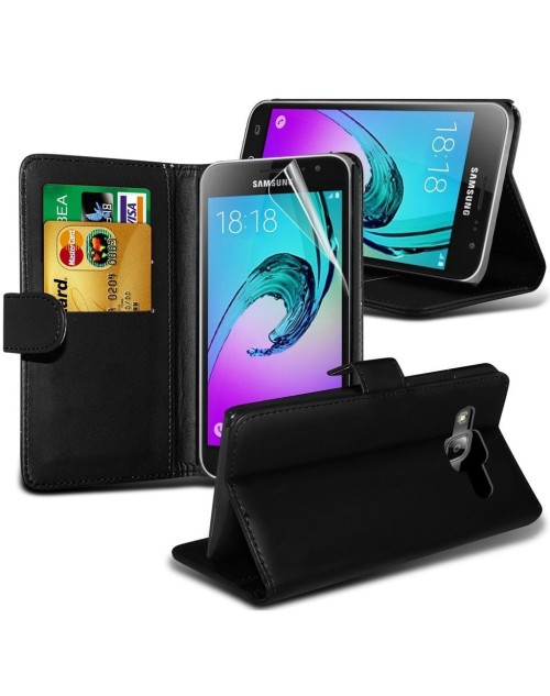 Samsung Galaxy J3 Pu Leather Book Style Wallet Case with free  Stylus-Black