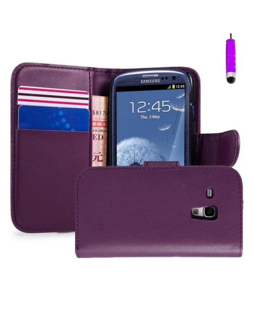 Samsung Galaxy S3 Pu Leather Book Style Wallet Case with free  Stylus-Purple