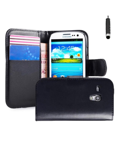 Samsung Galaxy S3 Pu Leather Book Style Wallet Case with free  Stylus-Black