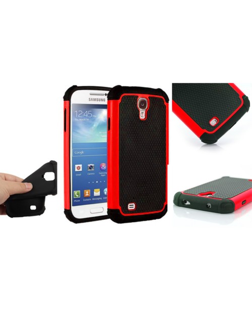 Samsung Galaxy S4 Heavy Duty Military Shockproof hard grip Texture Back Case-Red