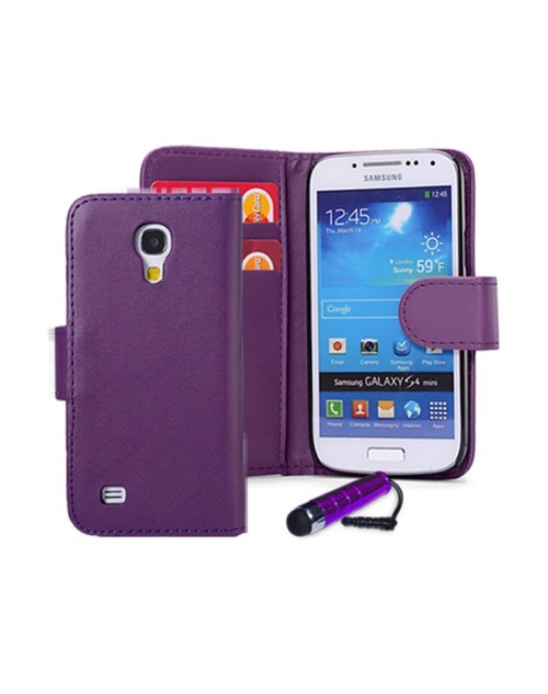 Samsung Galaxy S4 Mini Pu Leather Book Style Wallet Case with free  Stylus-Purple