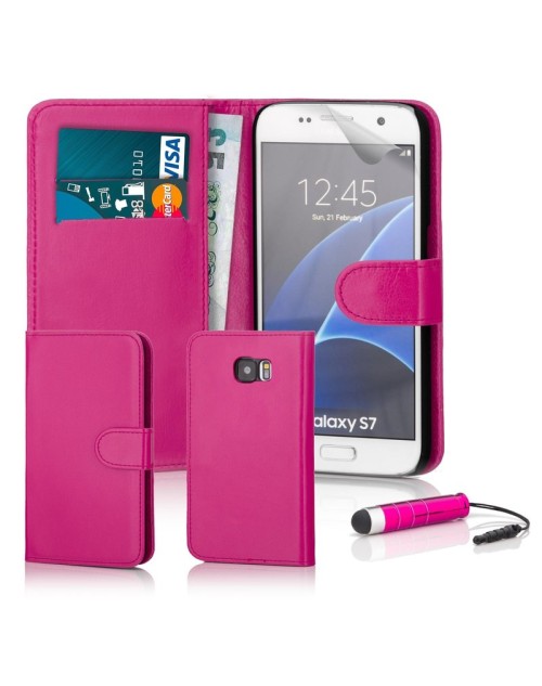 Samsung Galaxy S7 Pu Leather Book Style Wallet Case with free  Stylus-Pink
