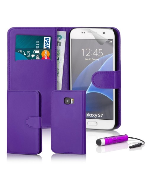Samsung Galaxy S7 Pu Leather Book Style Wallet Case with free  Stylus-Purple