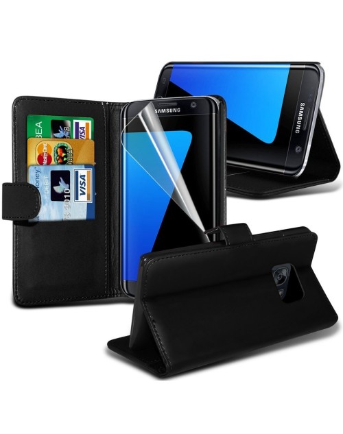 Samsung Galaxy S7 Plus Pu Leather Book Style Wallet Case with free  Stylus-Black