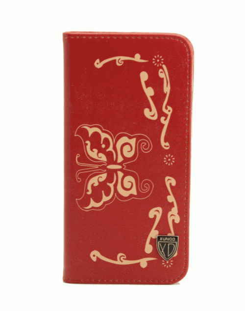 iPhone 6 / 6s (4.7) Pu Leather Book Wallet Style Case with Adjustable Viewing Stands & Card Slots-Red&Butterfly
