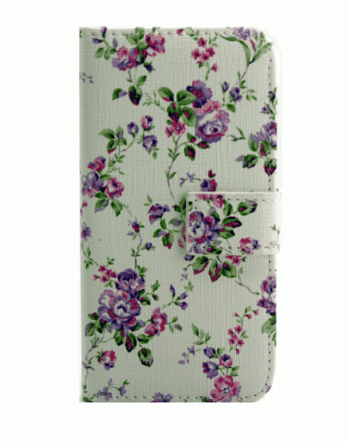 iPhone 6 / 6s (4.7) Pu Leather Book Wallet Style Case with Adjustable Viewing Stands & Card Slots-Purple Flowers