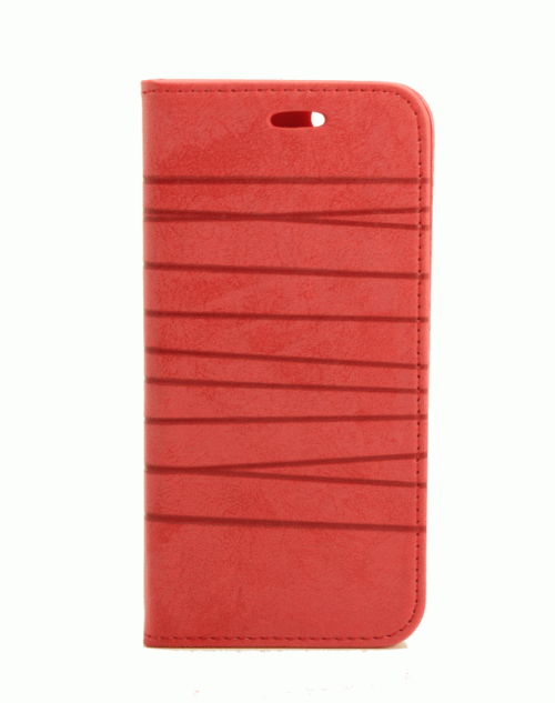 iPhone 6 / 6s (4.7) Pu Leather Book Wallet Style Case with Adjustable Viewing Stands & Card Slots-Red With Lines